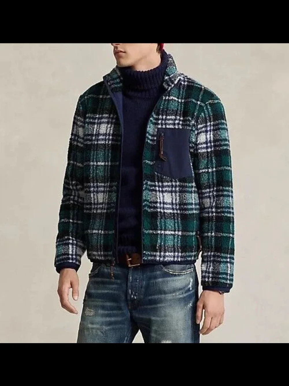 Polo Ralph Lauren Men's 2XL Long Sleeve Fleece Jacquard Jacket Plaid Pile